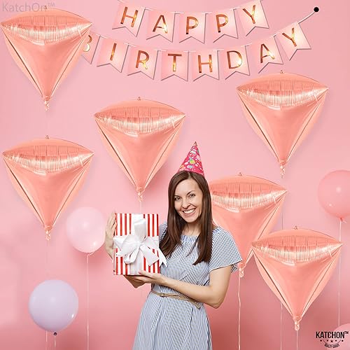 Miniatura 5 de KatchOn, Globos brillantes de diamantes de oro rosa de 22 pulgadas, 6 piezas, globos de aluminio de oro rosa, decoraciones de diamantes de oro rosa,