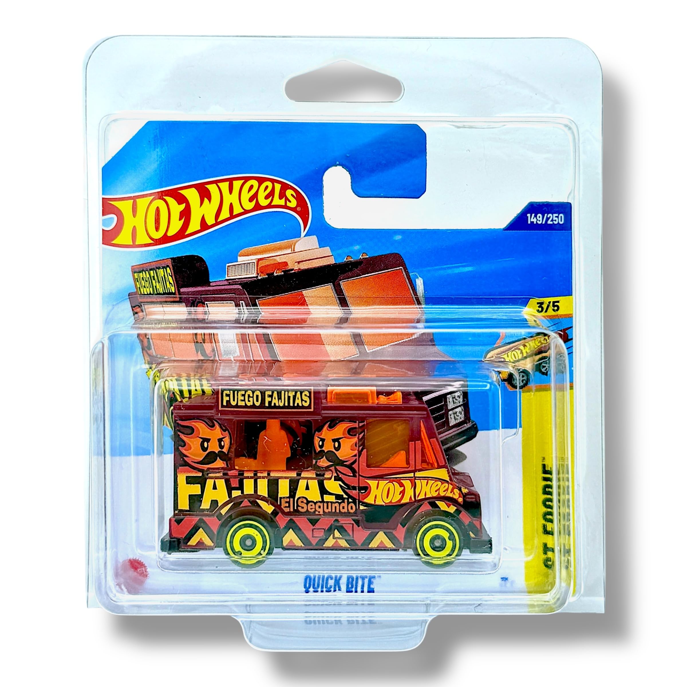 Hot Wheels Quick Bite (Dark Red, Yellow & Orange) 3/5 Fast Foodie - 2025-149/250 (Short Card) - includes a KLAS Car Keeper Protector Case - JBB63