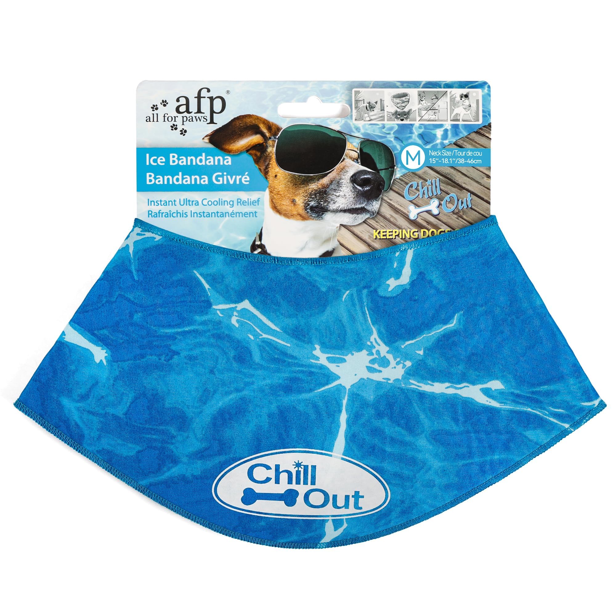 ALL FOR PAWS Dog Cooling Bandana, Cooling Bandanas for Medium Dogs, Ice Dog Bandanas, Cooling Neck Wraps for Dogs, Chill Out Blue Neck Cooler (M)