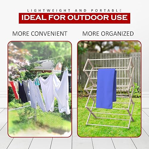 Miniatura 7 de Peaceful Classics Amish - Perchero de madera hecho a mano para secar ropa de madera tendedero plegable para toallas mantas artículos esenciales del