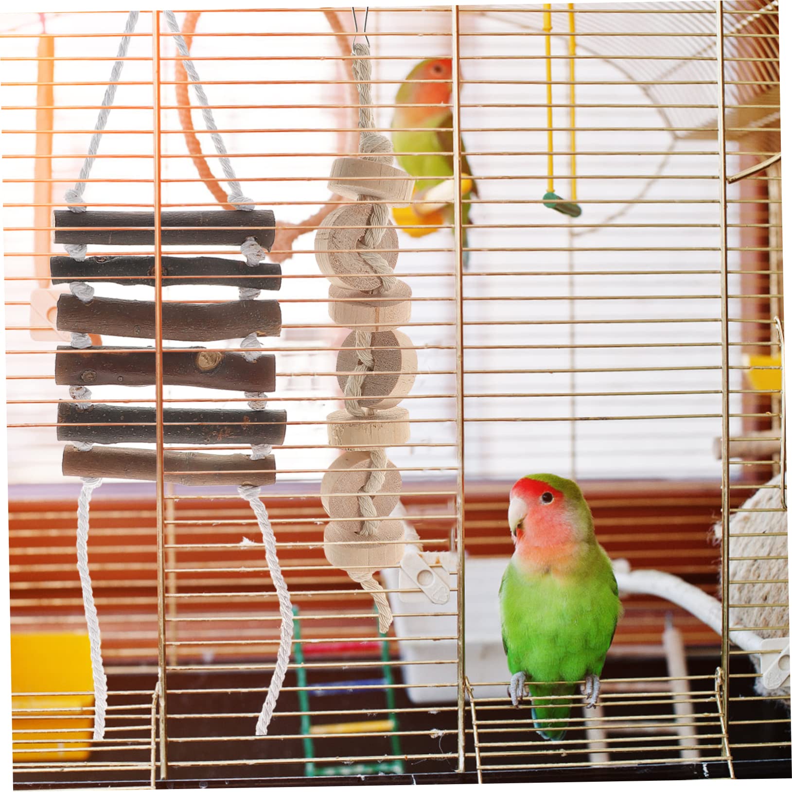 DOITOOL Ensemble De 9 Jouets À Mâcher pour Perroquets Corde en Bois Naturel Élastique De Rangement pour Perruches Calopsittes