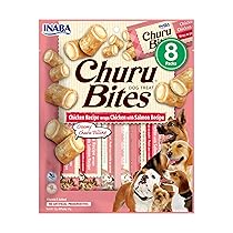 INABA Churu Bites Snack per Cani, Bocconcini di Pollo con Cuore di Salmone – 1 Pack (8 Stick x 12gr) – Premietti per Cane Morbidi e Deliziosi – Cibo per Cani Senza Conservanti o Coloranti Artificiali
