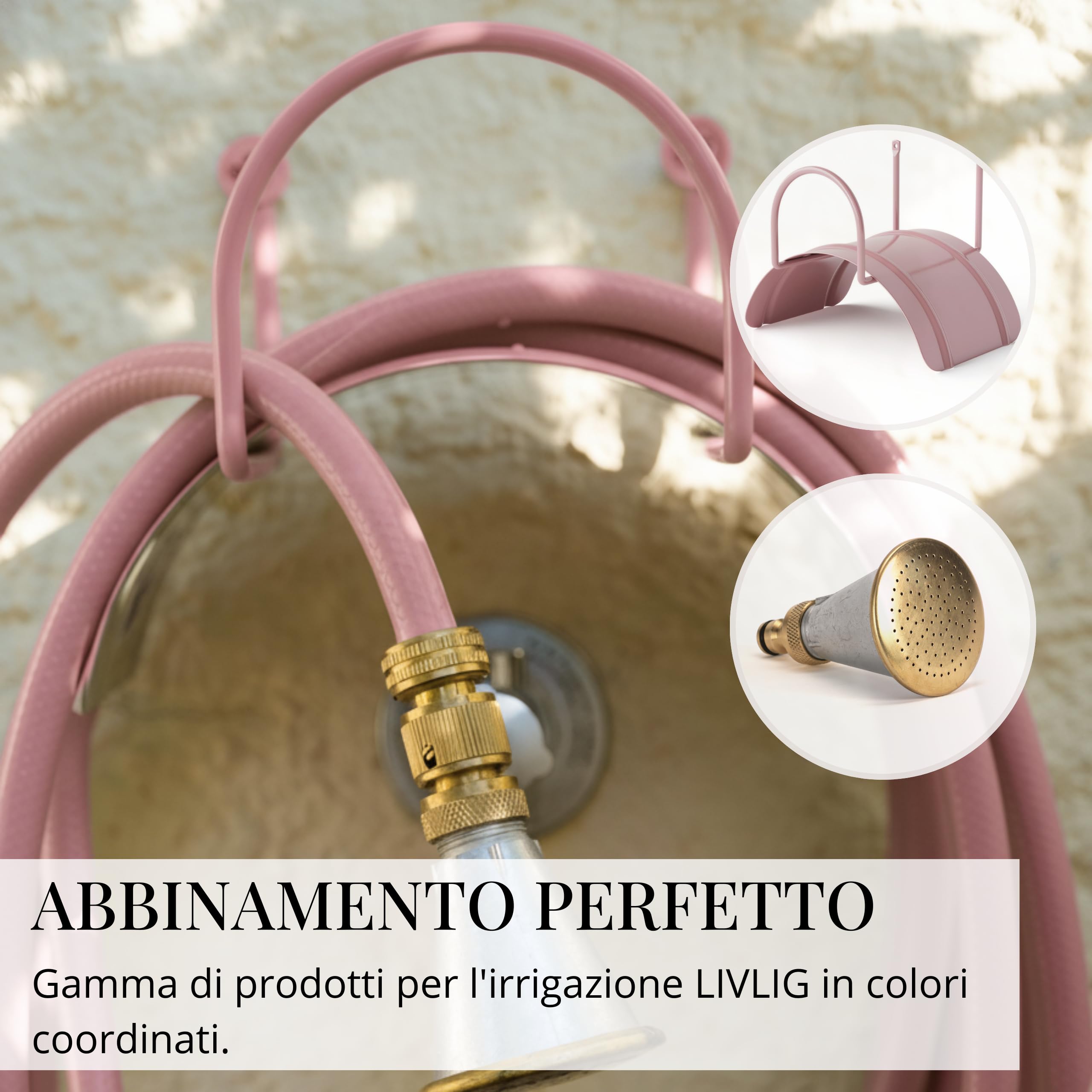 LIVLIG Tubo da Giardino 30m Design – Tubo Irrigazione Flessibile, 60% Riciclato, Resistente UV, Anti-Torsione, 1/2 Pollice, Rosa