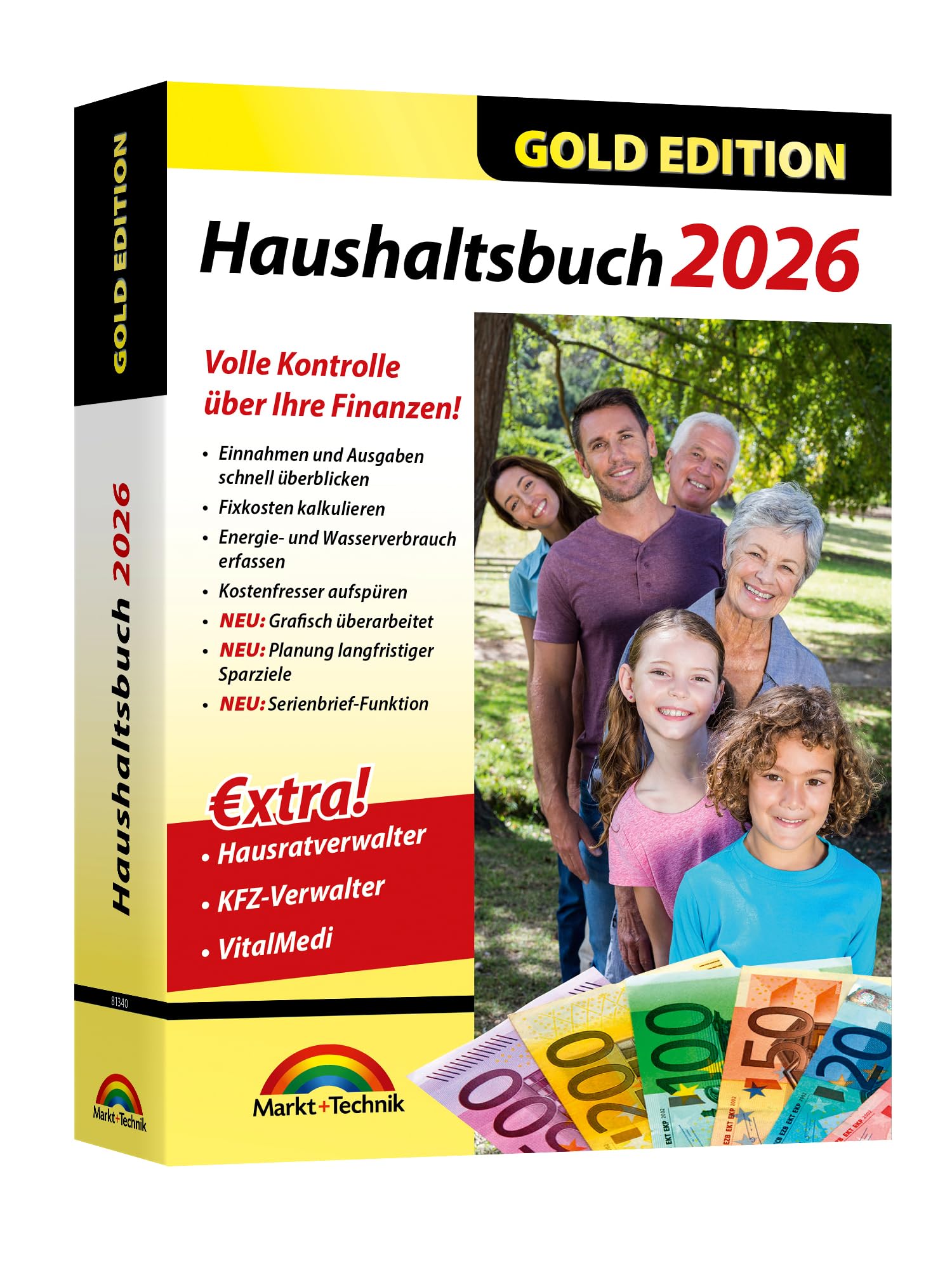 Haushaltsbuch 2026 - Einnahmen und Ausgaben im Überblick - EXTRA: mit Medizinverwaltung, Hausratverwalter, KFZ Verwalter für Windows 11 / 10 / 8.1 / 8 / 7 /