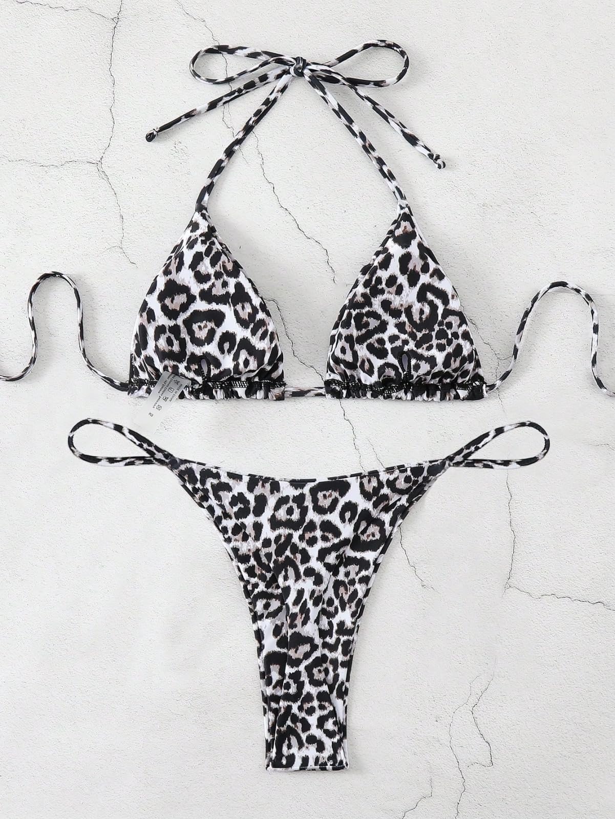 Bikini Mujer Mujeres Leopardo Impresión Conjunto De Dos Piezas Traje Baño Corbata Lateral Ropa Playa-XS（Old）-Black