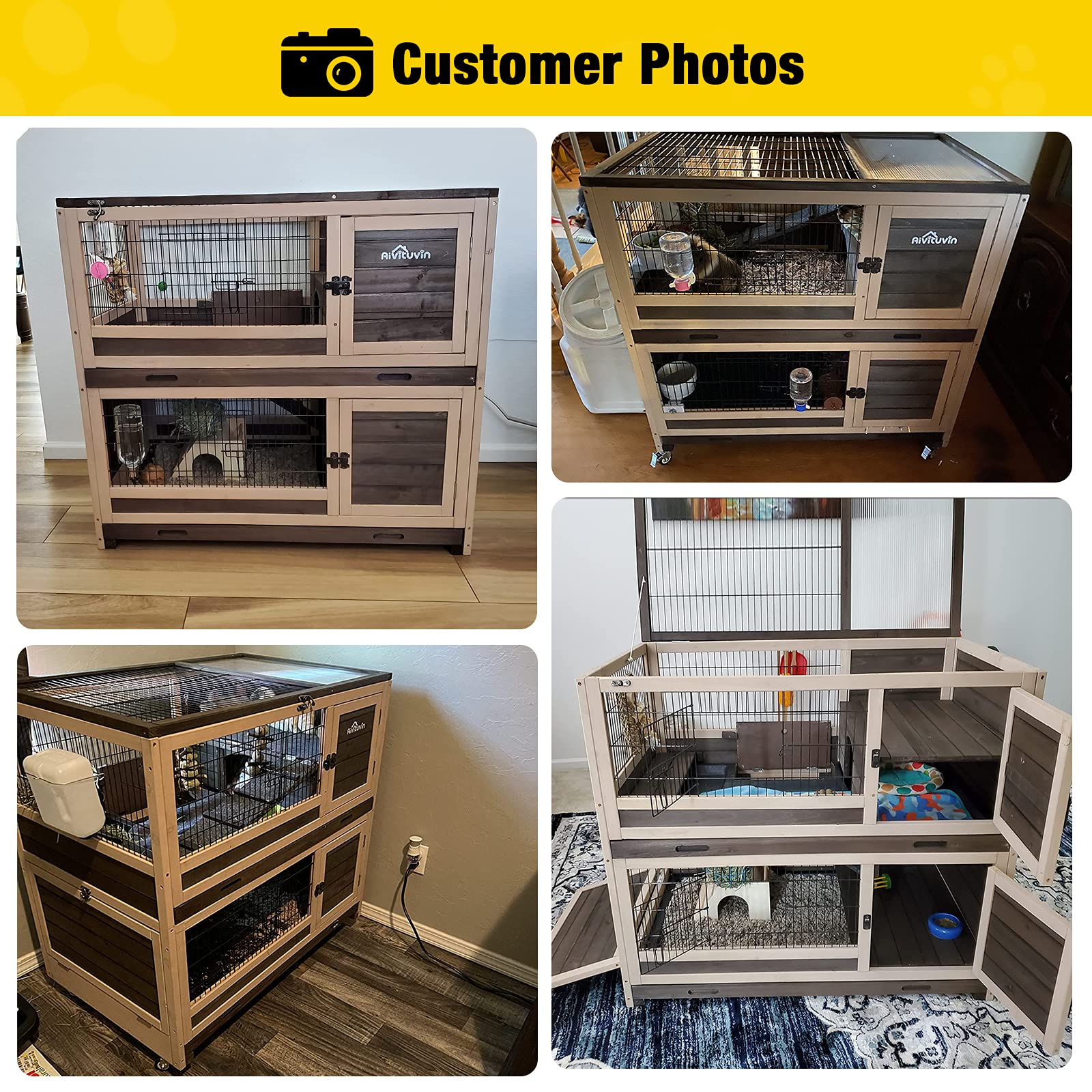 Aivituvin Rabbit Hutch Indoor and Outdoor Bunny Cage on Wheels Guinea