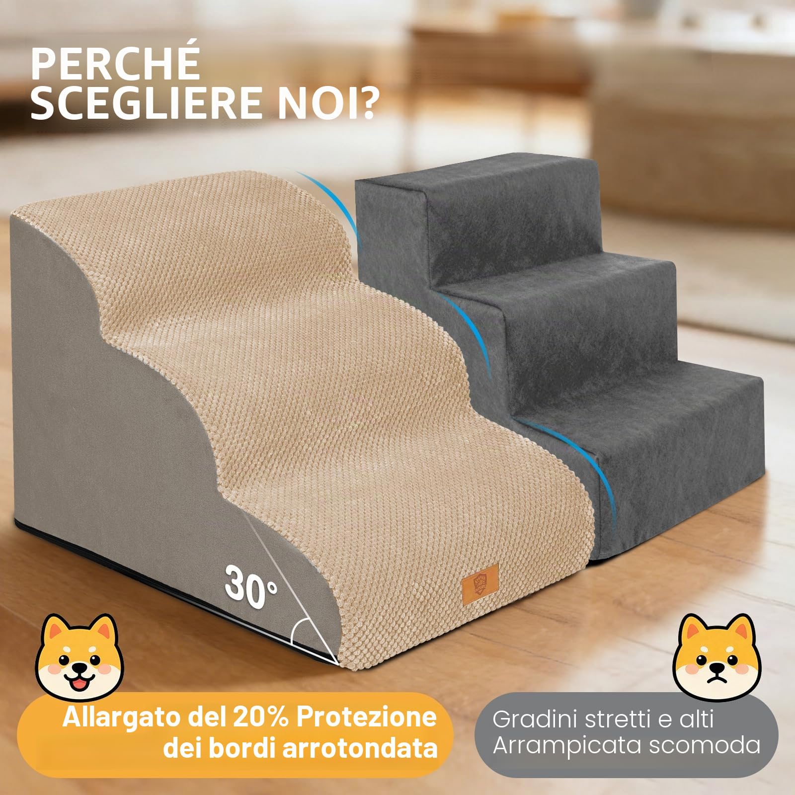 Zvonema Scala per cani di piccola taglia, impermeabile, per cani, profilassi delle lesioni, spugna di alta qualità, antiscivolo, lavabile, per divano letto, beige