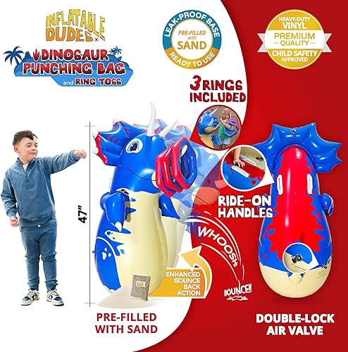 Miniatura 3 de INFLATABLE DUDES Dinosaurio - Saco de boxeo para niños  Ya lleno de arena  Bolsa Bop  Juguete de boxeo inflable  Saco de boxeo para niños  Acción de