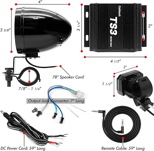 Miniatura 5 de GoHawk Altavoces para motocicleta Bluetooth, altavoces impermeables y amplificador de sistema de sonido de audio, resistente a la intemperie, radio