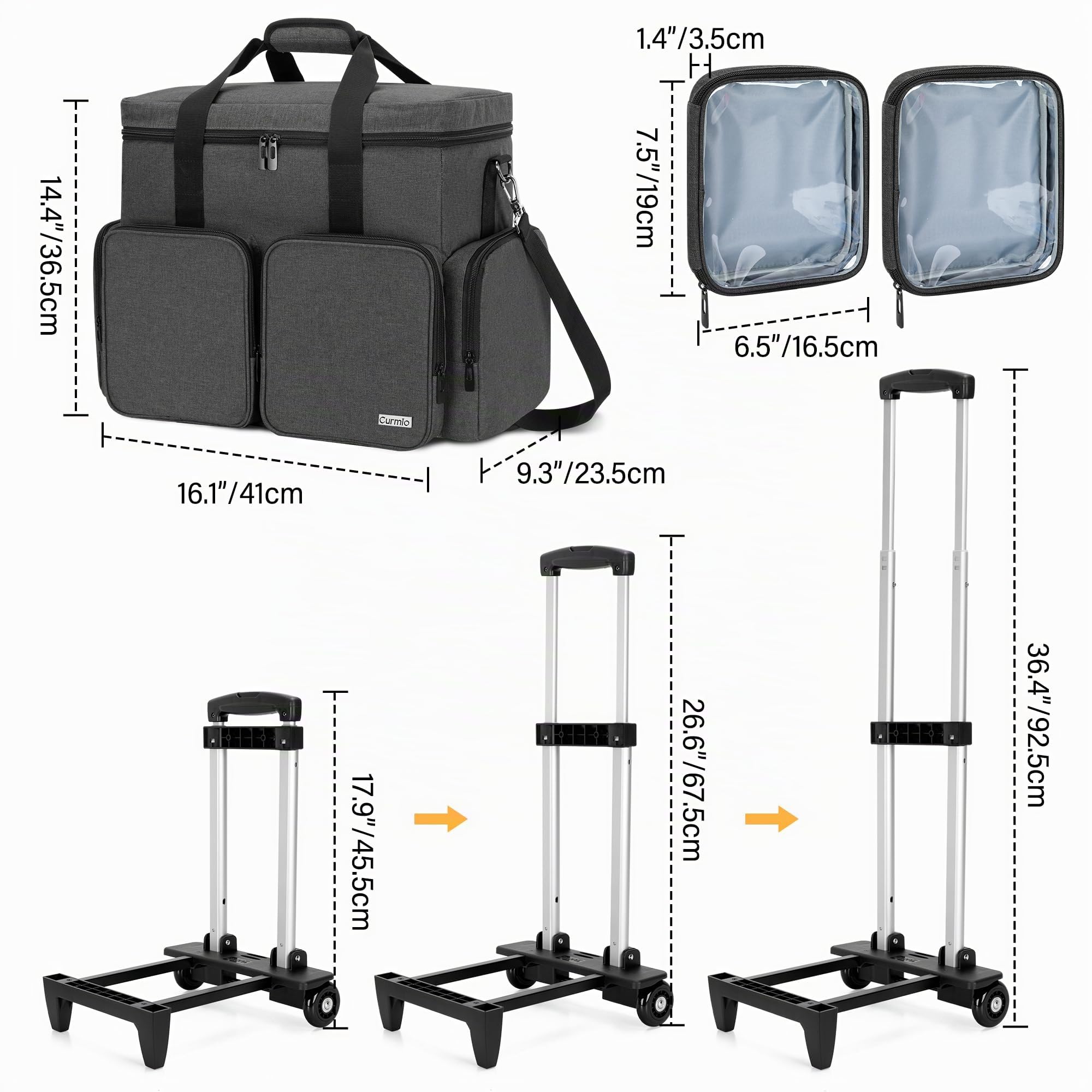 CURMIO Scrapbook Rolling Totes, Scrapbooking Aufbewahrungstasche mit Abnehmbarem Trolley, Handarbeitstasche für Scrapbooking-Zubehör und Bastel, Schwarz