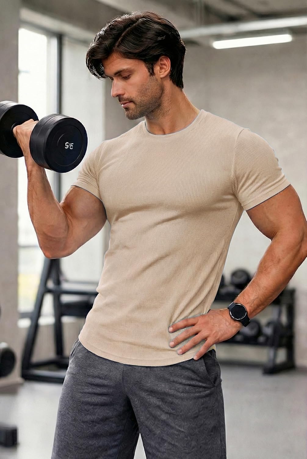 JMIERR Mens Short Sleeve T Shirt Summer Muscle Slim Fitted Crewneck Longline Tees Shirts for Gym Workout