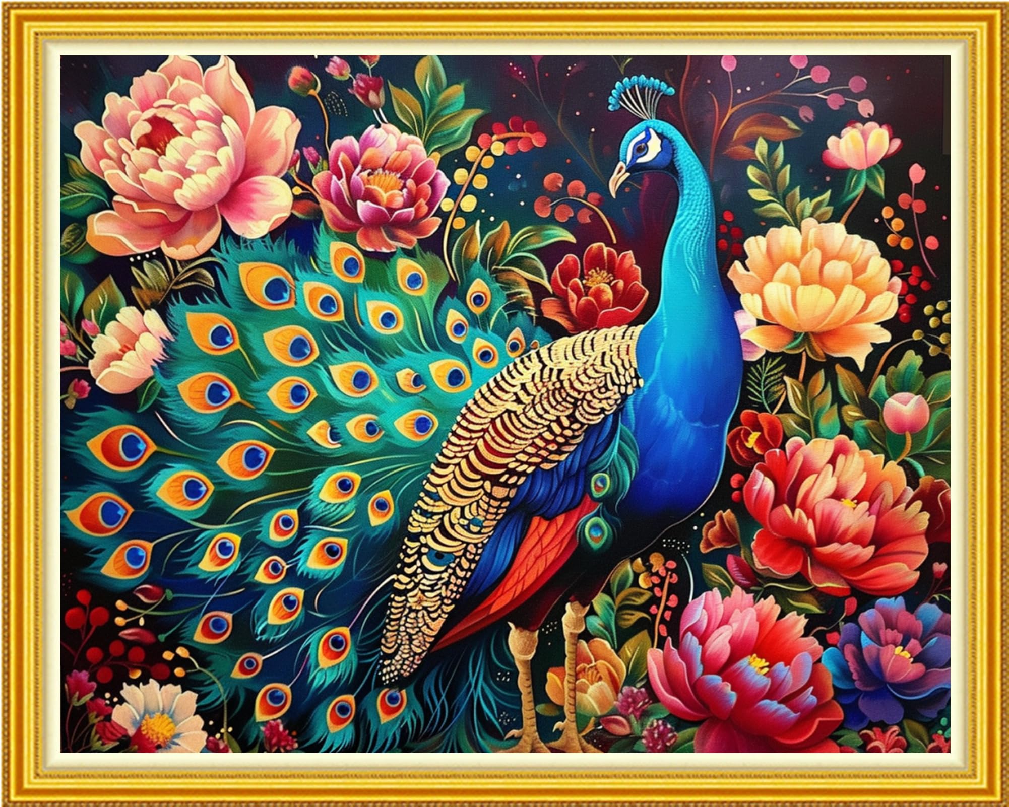 Magxvouy Cross Stitch Kits Stamped Full Range of Embroidery Kits,Cross Stitch Patterns Needlework Kits for Beginners 11CT Printed Kits&amp;Peacock Flower 16x20 inch