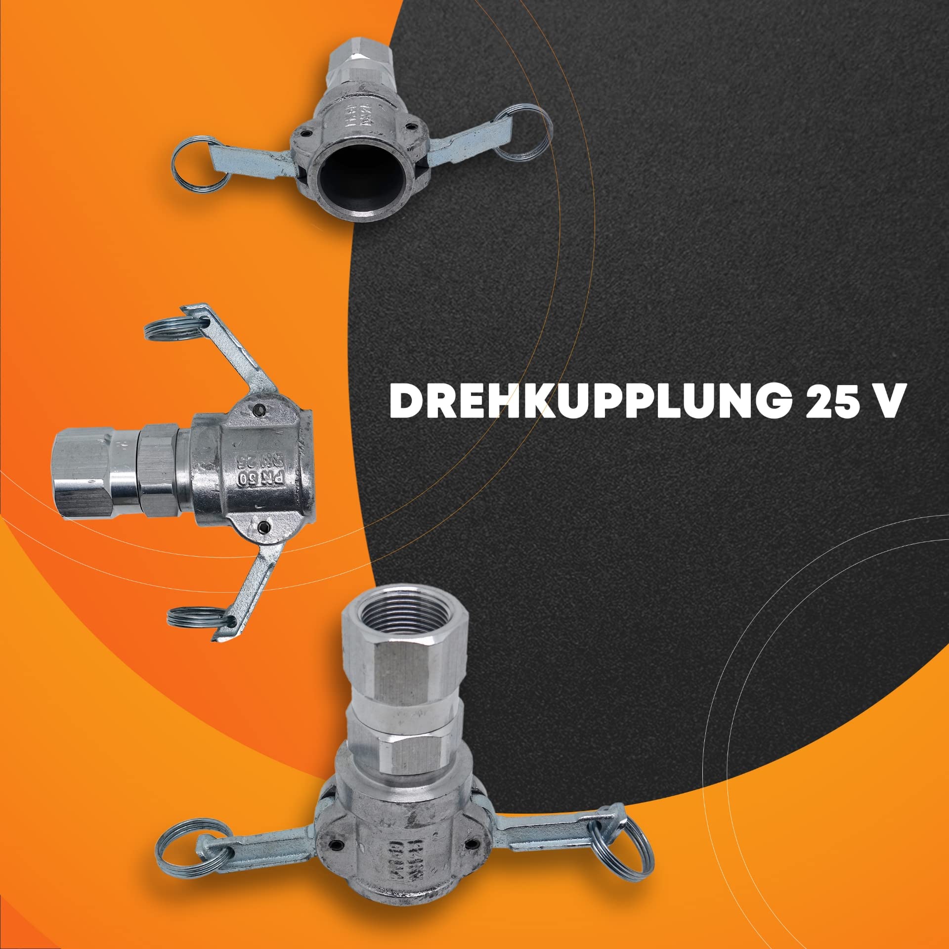 DPRS Kupplung 25VT Aus Stahl Mit Drehbarer Tülle – Für Mörtelschlauch NW25 (Spritzbeton & Mörtel