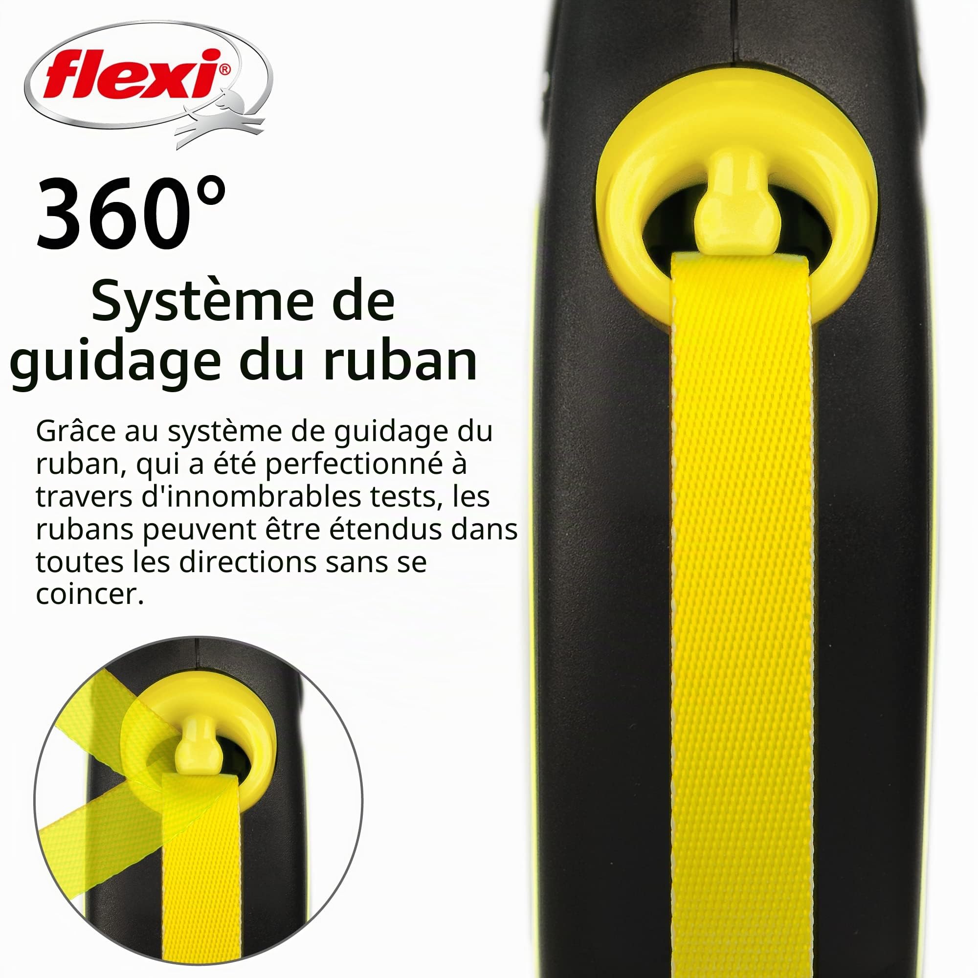 Flexi Laisse néon pour Chien avec Bande réfléchissante, Ergonomique, Durable et sans nœuds, 4,9 m, Taille L, Couleur Fluo/Noir