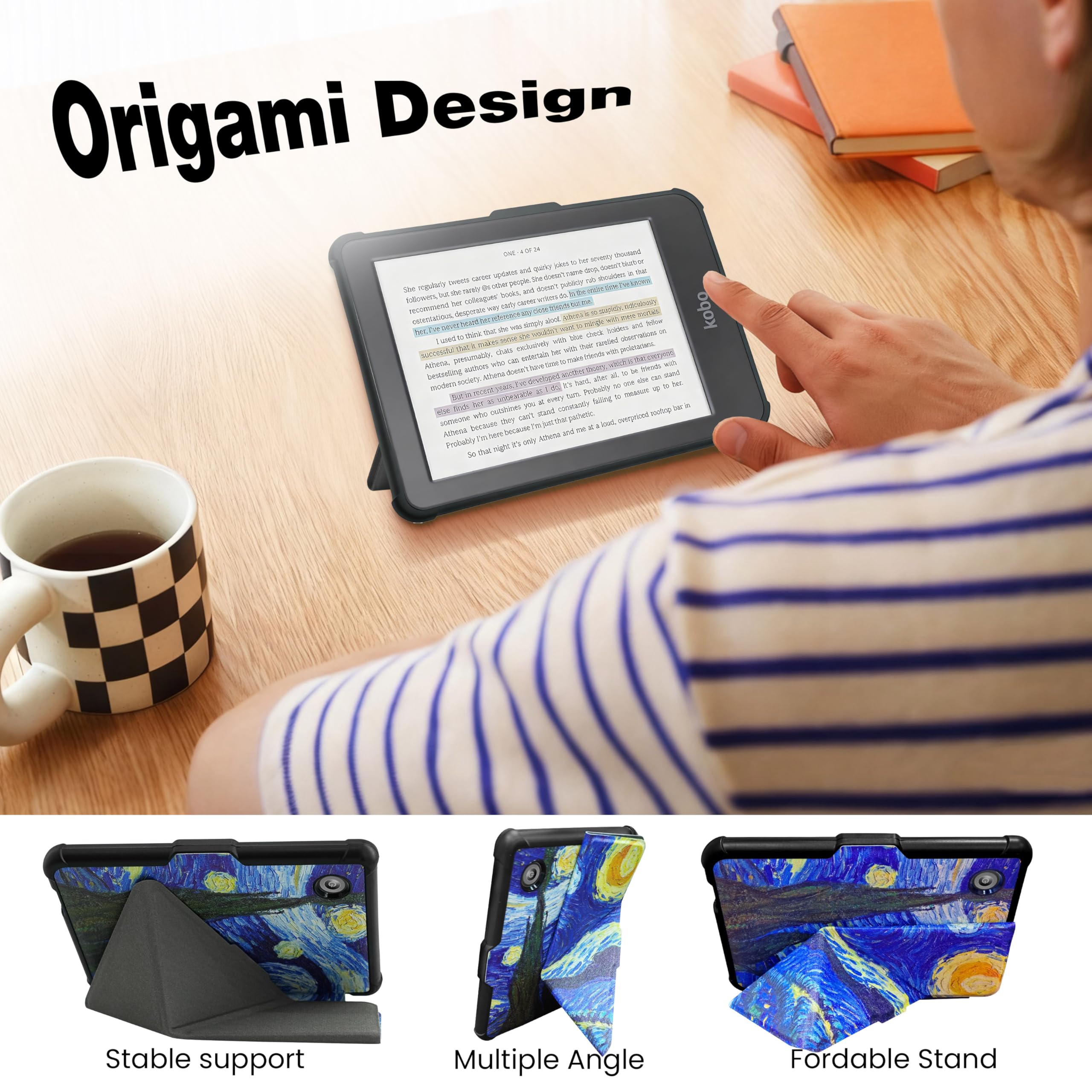 Case for 6" Kobo Clara Colour/BW/2E Ereader, Includes a Screen Protector - 6 Inch Premium PU Leather Cover with Auto Sleep/Wake (Starry Night, 6 icnh) — view 4