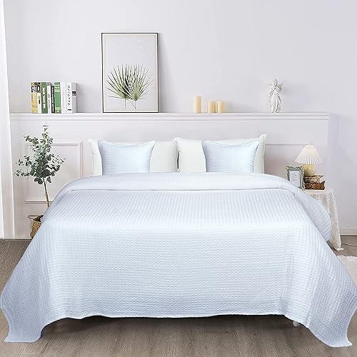 Miniatura 7 de Tex Trend Mantas de algodón de tejido gofre tamaño King de 108 x 90 pulgadas (blanco)  Manta térmica ligera y transpirable con textura para todas