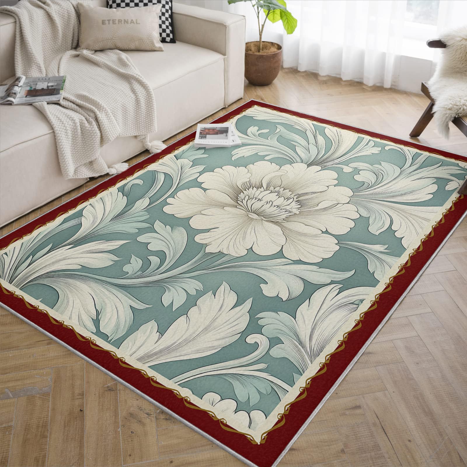 Tapis lavable bleu sarcelle à poils bas doux 80x150cm