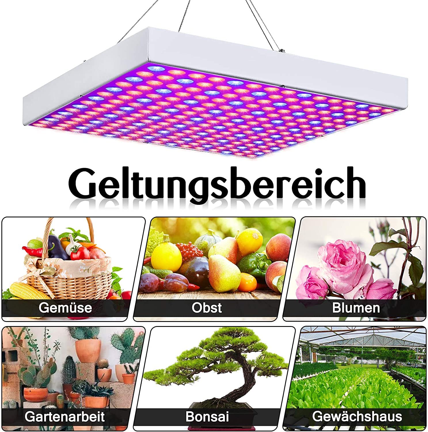 Aufun 2x 45W LED Pflanzenlicht vollspektrum Grow Pflanzenlampe 225 LEDs Rot & Blau LED Pflanzen Wachstumslampe Innengarten Pflanze Wachsen Licht Hängeleuchte, 310 * 310 * 35mm(2 Stück)