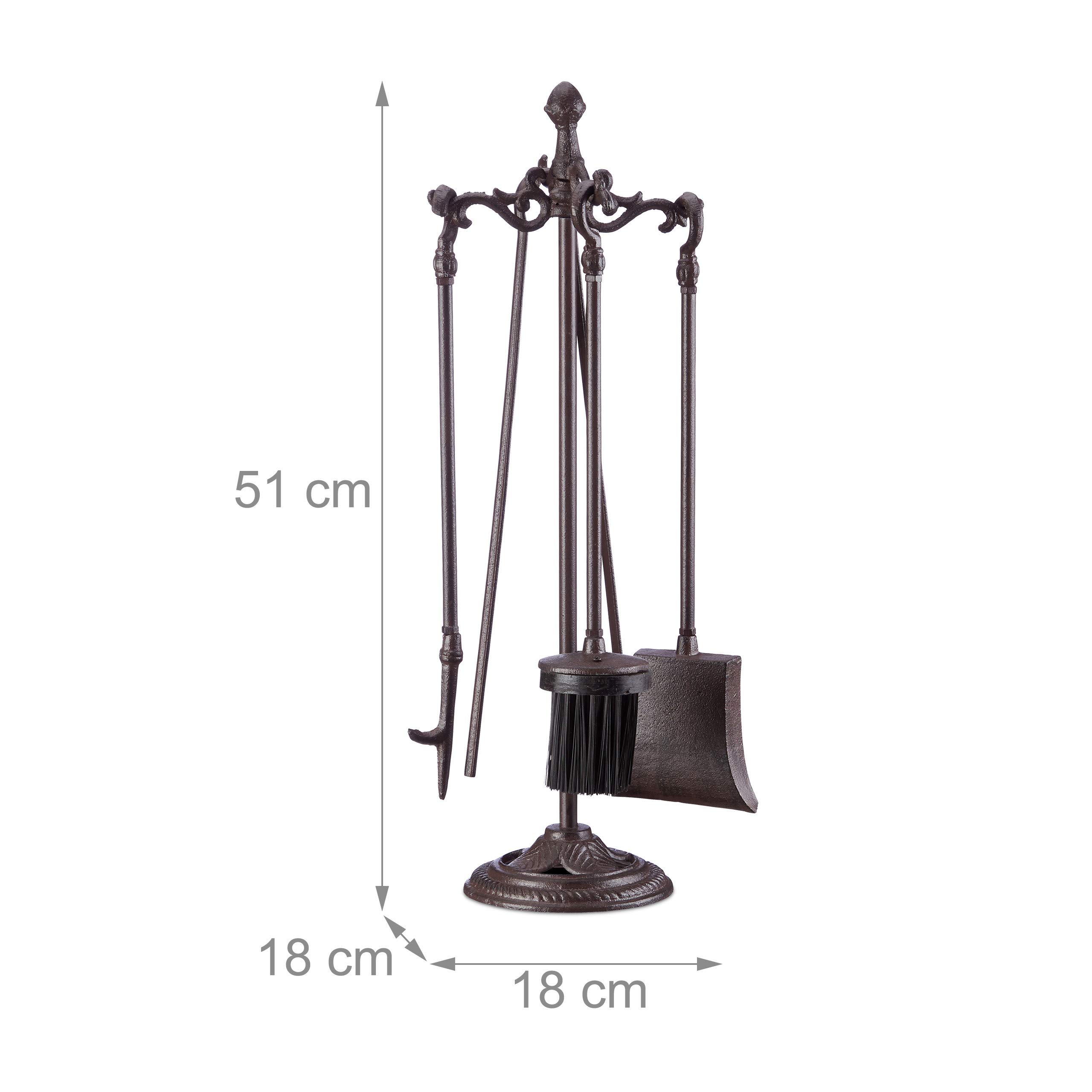 Helloshop26 - 5-delige haardset staal accessoire schep bezem pookhouder tang vintage zwart hout
