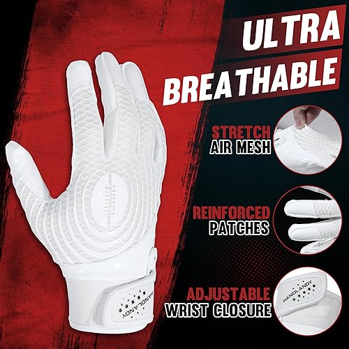 Miniatura 9 de HANDLANDY Guantes de fútbol juvenil, guantes de receptor ancho pegajosos para niños y adultos, guantes de fútbol rosados elásticos