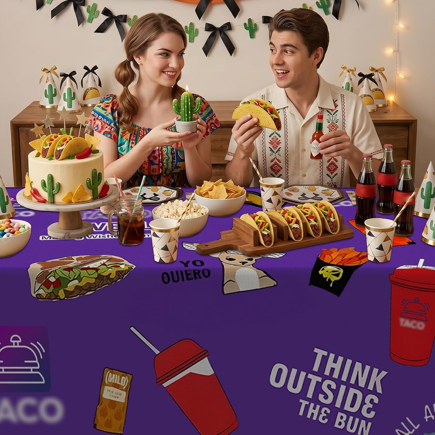 Tablecloths Mexican Burrito Quesadilla Food Beverage Taco Theme Table Cover Decorations Cheer to Happy Birthday Dining Banquet Fiesta Picnic Anniversary Wedding Party Supplies 53 x 108 inches