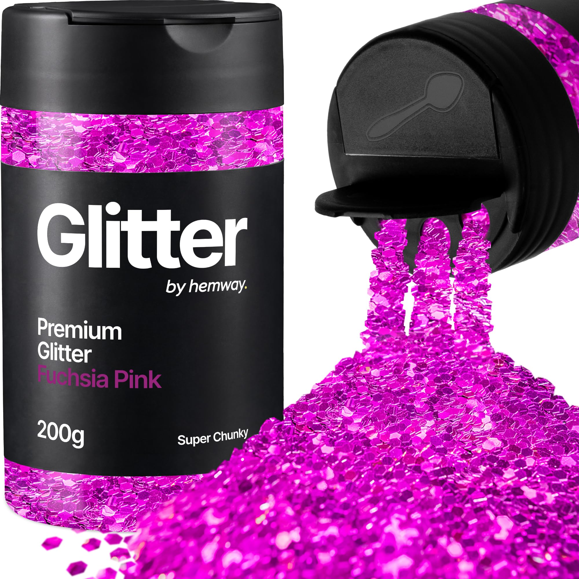 Hemway Fuchsia Pink Glitter Shaker, 200g Super Chunky Glitter for Crafts Metallic Flake Sequins for Resin & Epoxy Crafts for Decorating, Halloween, Christmas, Nail, Face, Art