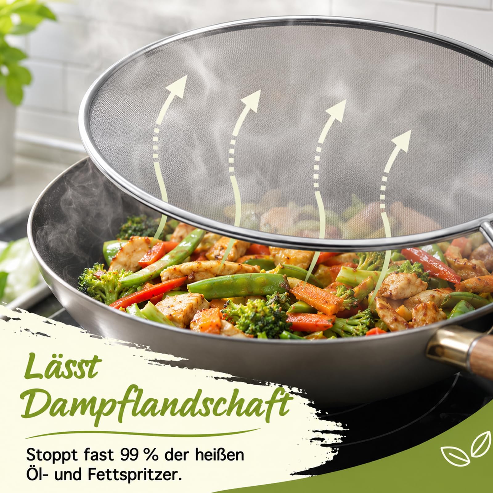3 Spritzschutz Pfannen Set, Pfannen Spritzschutz Aus Edelstahl Netz, Für DREI Verschiedene Pfannengrössen, Fettspritzschutz, Abdeckhaube, Küchenhelfer