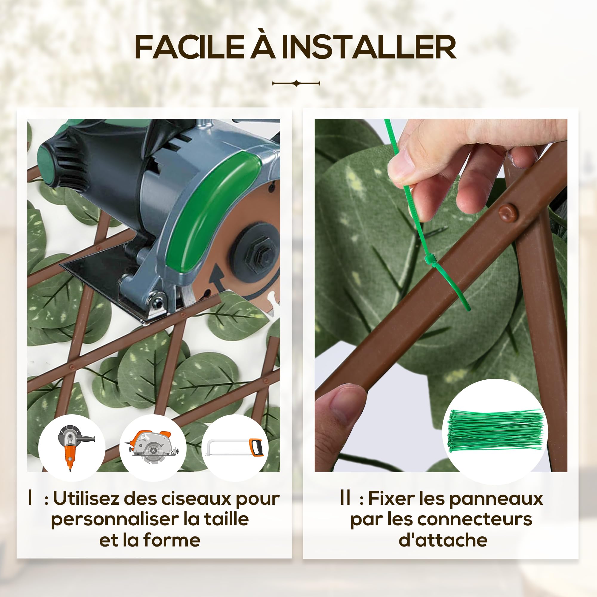Outsunny Lot de 2 Haies Artificielles Treillis Extensible 2 x 1 m | Brise-Vue Canisse, Végétale, Feuillage Réaliste, Intérieur Extérieur