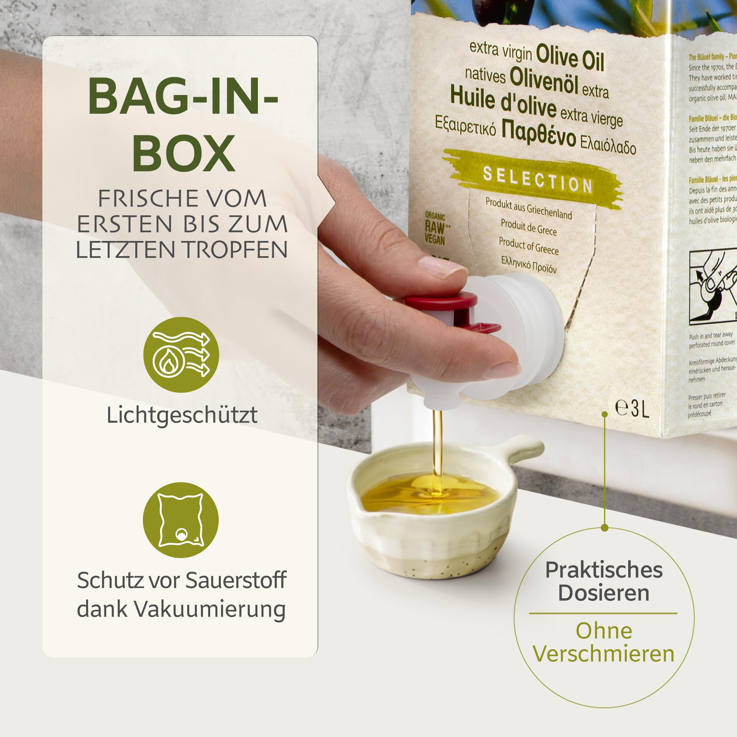 MANI Bio Olivenöl Nativ Extra 3L – Premium Griechisches Olivenöl kaltextrahiert aus Koroneiki Oliven, naturbelassen – Extra Virgin Olive Oil aus Griechenland mild-fruchtig – vegan & nachhaltig