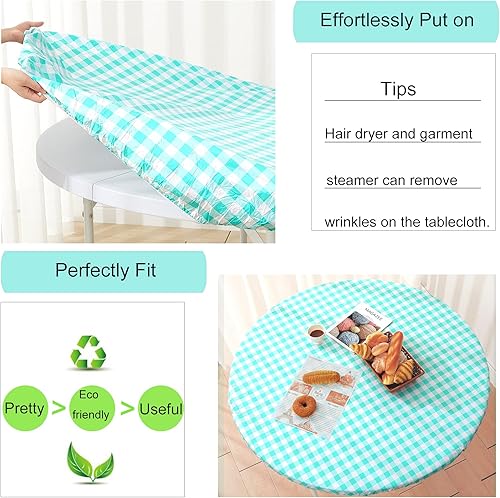 Miniatura 7 de Mantel rectangular elástico ajustable de 45 a 56 pulgadas, mantel de vinilo impermeable a prueba de derrames, estampado a cuadros grises con franela