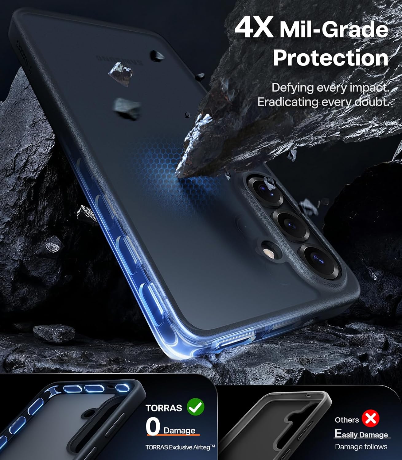 TORRAS Shockproof for Samsung Galaxy S26 Case, [12FT Military-Grade Drop Protection] Slim Thin for Samsung S26 Case, Anti-Fingerprint Translucent Matte Case for Samsung S26 with DIY Buttons, Black S26, 6.3" Black