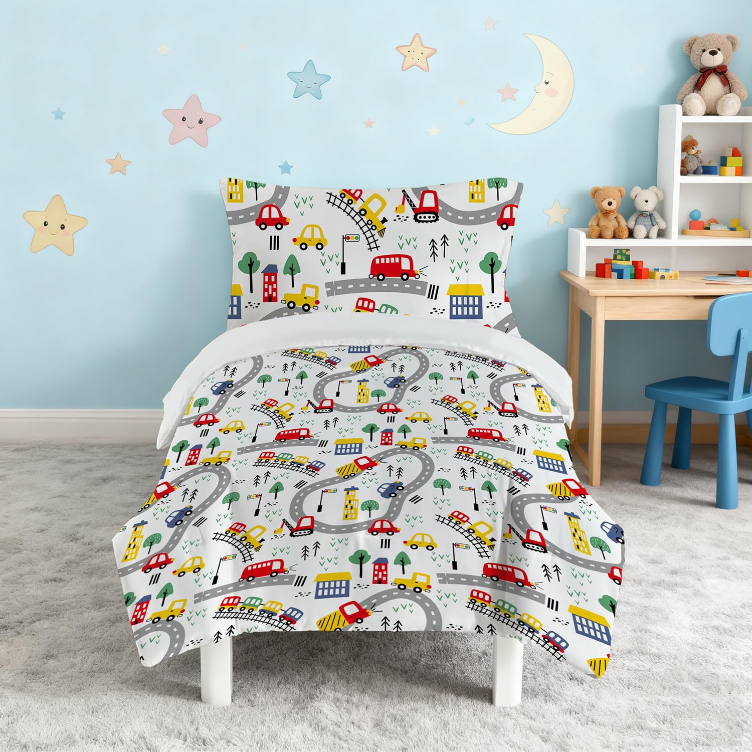 Snugoria Cot Bed Duvet Cover Set for Boys, Set Cars Pattern Toddler Bedding Set for Junior/Toddler/Cot, Cartoon Pattern Quilt Cover 120×150 cm and Pillowcase 40x60 cm — image 1
