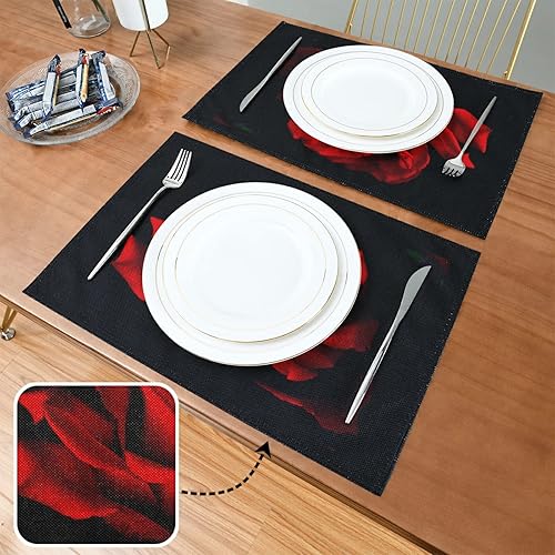 Miniatura 3 de senya Juego de 6 manteles individuales para el día de San Valentín, románticos manteles individuales con rosas rojas para mesa de comedor y cocina,