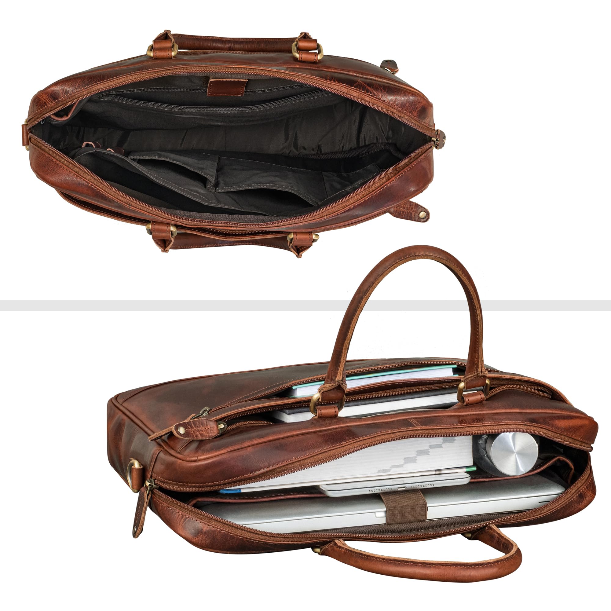 ROYALZ "Charleston” Cartella Ventiquattrore in vera pelle Uomo/Donna Grande - Borsa pc 15.6 pollici Piatta da utilizzare come borsa a mano o Borsa 24 Ore portadocumenti