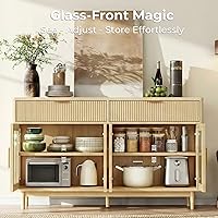 Vista 3 de IRONCK 59'' Sideboard Buffet Cabinet with Drawers, Modern Kitchen Storage Cabinet with Adjustable Shelves and Tempered Glass Doors, Wood Coffee Bar