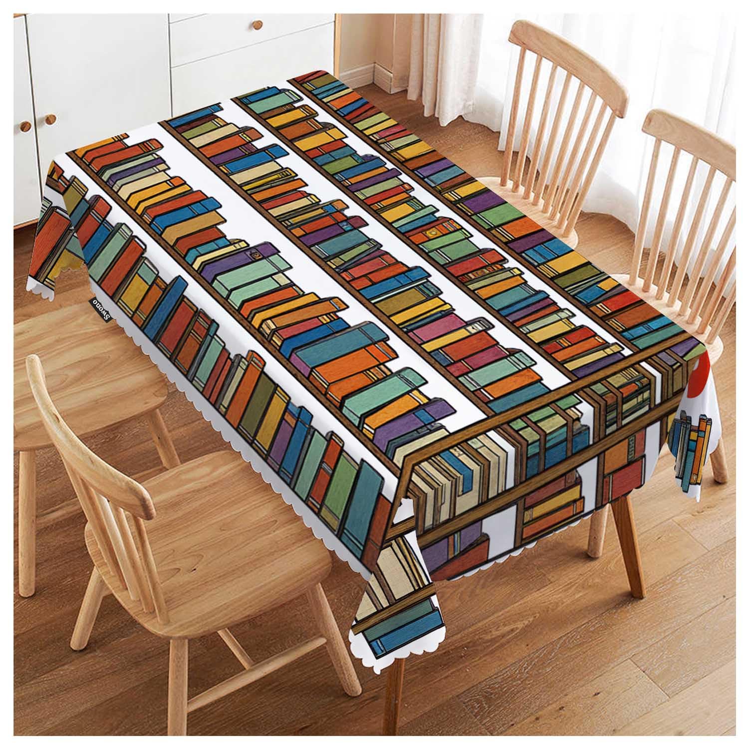 52x70 Inch Bookshelf Tablecloth Library Bookshelves Books and Ladder Farmhouse Dining Table Cloth Anti-Stain Talking Table Cover for Kitchen Dinning Room Coffee Store
