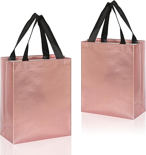 KEYYOOMY Bolsas de regalo de oro rosa con asas, bolsa de regalo reutilizable no tejida con asas, tamaño mediano, bolsas de recuerdos de fiesta,