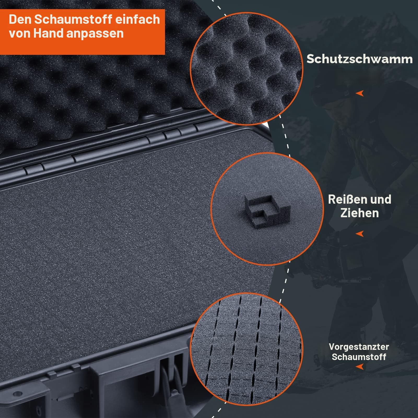 Lykus HC-4410 Wasserdicht Koffer mit Schaumstoff, Innengröße 40x26x10cm | IP67 wasserdicht, steckbarer Schaum, geeignet für Kameras, Objektive, elektronische Geräte und mehr
