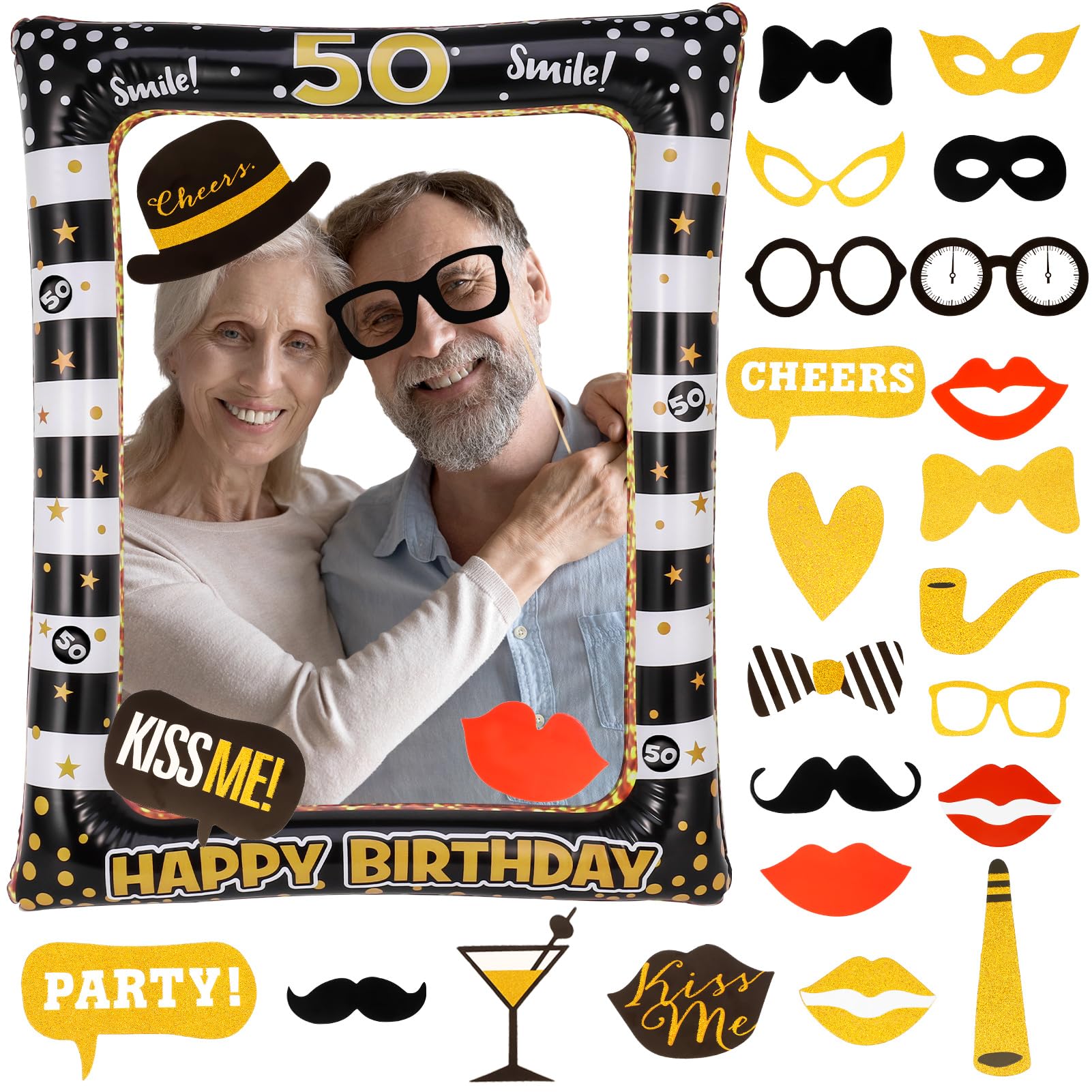 Aufblasbarer Bilderrahmen Aus PVC – Goldener Vintage-Look Für Fotos Bei Hochzeit, Geburtstag & Weihnachten – Wiederverwendbare Party-Deko