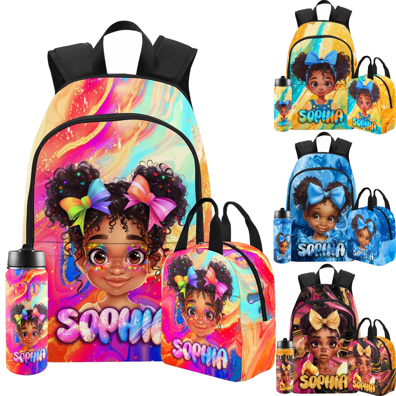 Custom Kids Backpack with Lunch Box Set Personalized Name School Bags Bookbag Lunch Bag Back to School Gifts for Boys Girls (Design 04)