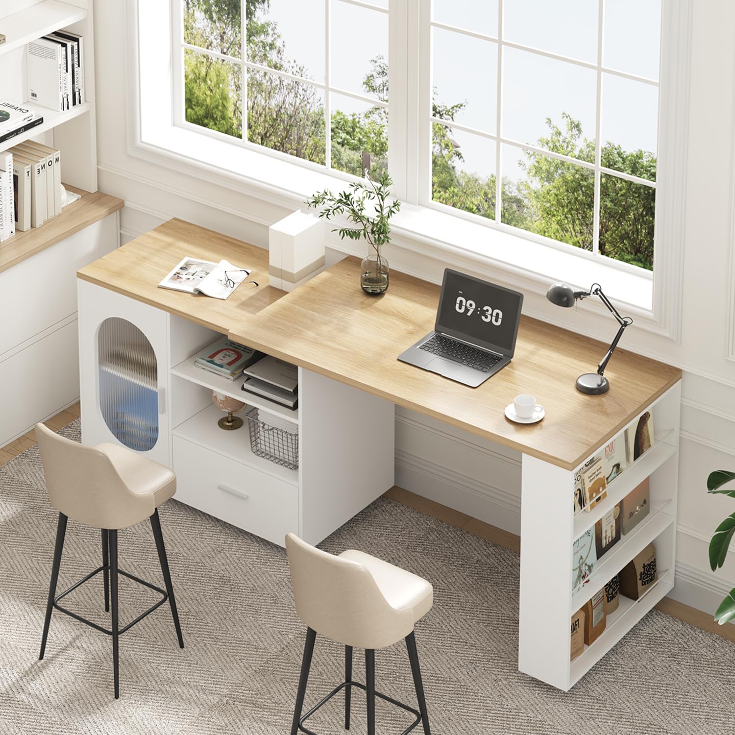 IBF Isola Cucina Indipendente Con Piano Di Lavoro Su 7 Ruote Armadio Cucina Carrello Cucina Isola Cucina Moderna Mobile Con Piano In Legno Girevole 360 Gradi E Cassetto Bianco 184 cm