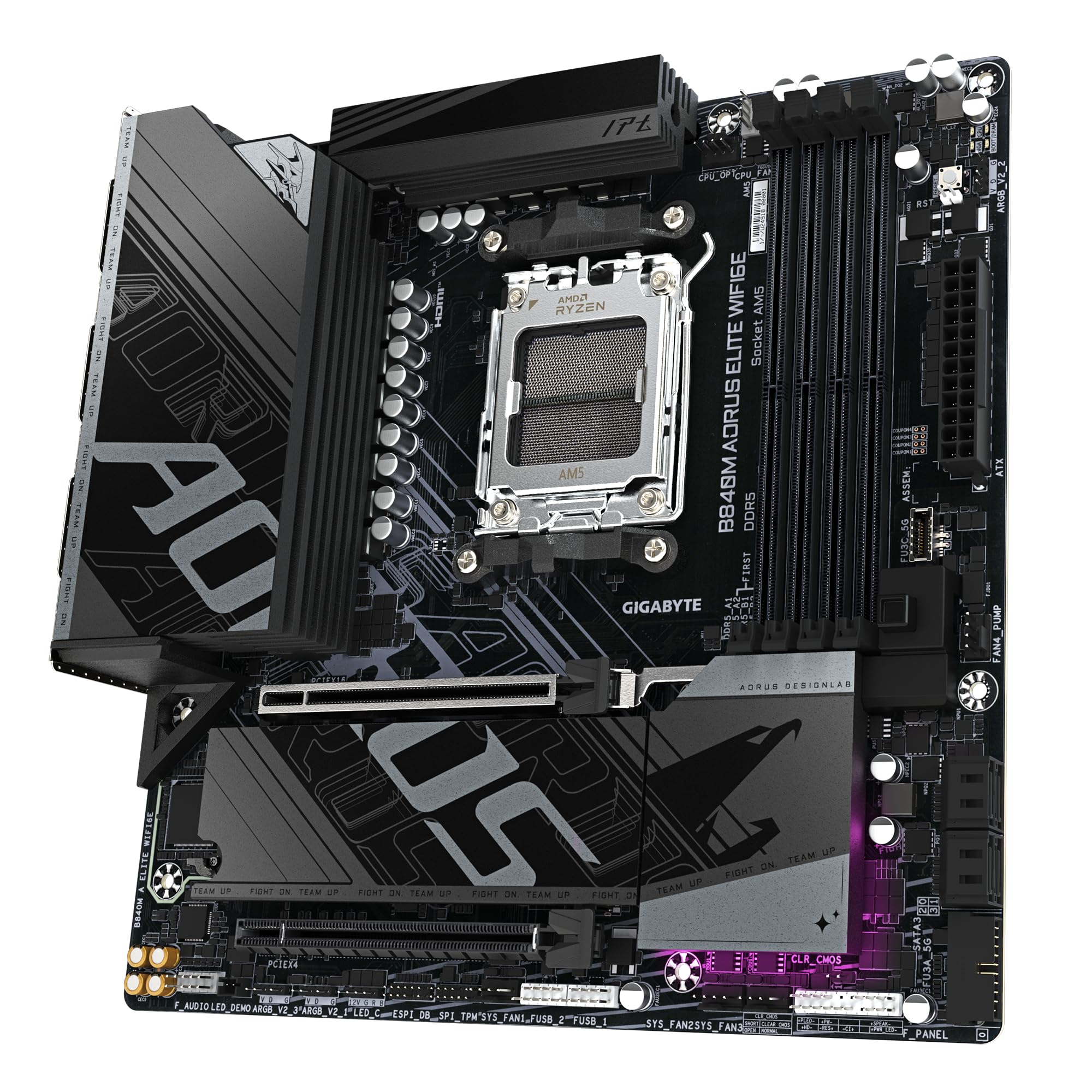 GIGABYTE B840M AORUS ELITE WIFI6E Scheda Madre – CPU AMD Ryzen 9000, VRM a 10+2+2 fasi, fino a 8200 MHz DDR5 (O.C.), 2 x M.2 PCIe 4.0, Wi-Fi 6E, LAN 2.5 GbE, USB 3.2 Gen 2