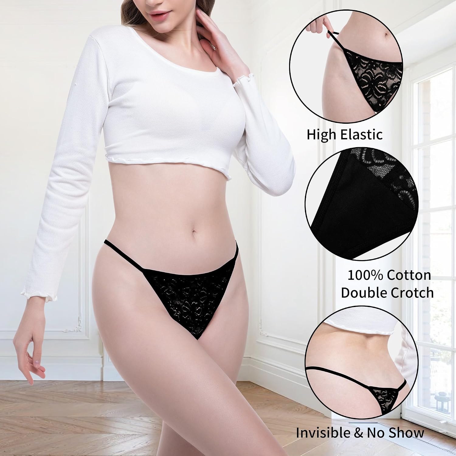 Pack 10 G-String Underwear for Women Lace Thongs Panties, Assorted Different Lace Pattern & Colors