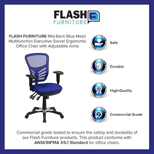 Miniatura 33 de Flash Furniture Nicholas Silla giratoria de oficina y juegos, ergonómica, de malla con soporte lumbar y altura ajustables, color negro Negro -,Malla