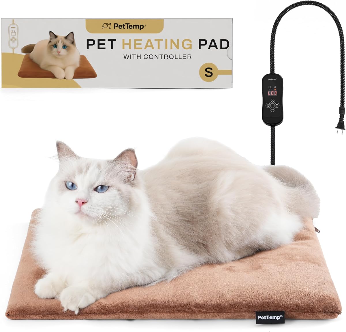 Pet Heating Pad for Cats and Dogs, Heated Cat Bed & Dog Heating Pad with 5 Temperature Levels, Waterproof Heated Pet Mat with Timer, Auto Power-Off and Chew Resistant Cord, 20'' x 16''