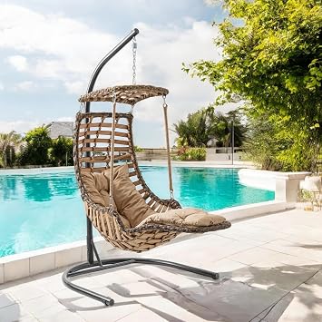 Alaçatı Plus Tekli Rattan Bahçe Balkon Salıncağı Açık Kahve 120 kg Taşıma Kapasitesi