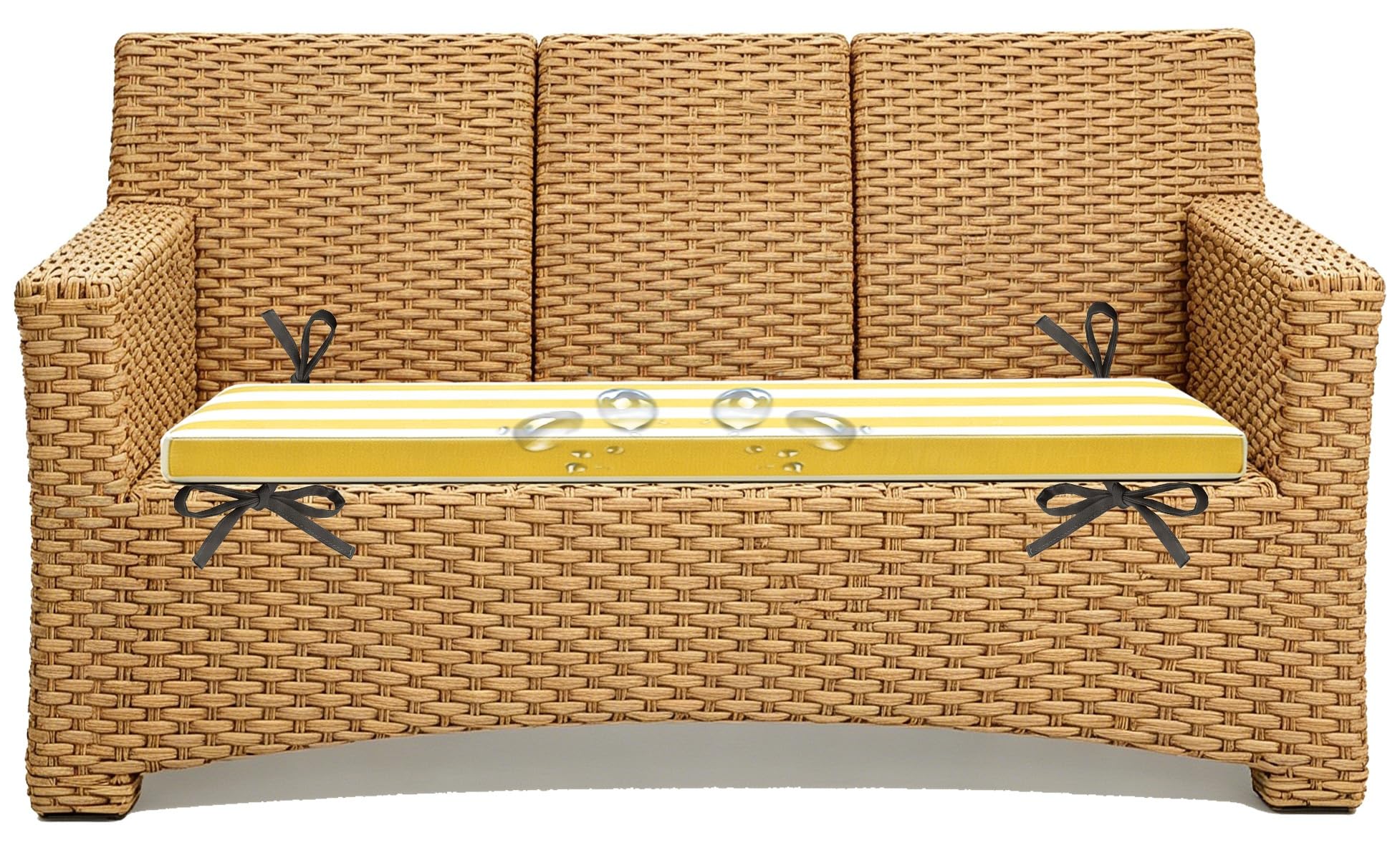 5cm/1.9" Replacement Cushions for Rattan Wicker Outdoor Chair and Ottoman Sectional Striped, Outdoor Sofa Cushions Waterproof 80% Water Repellent Bench Cushion(Yellow White,120x35 cm 47x14 in)