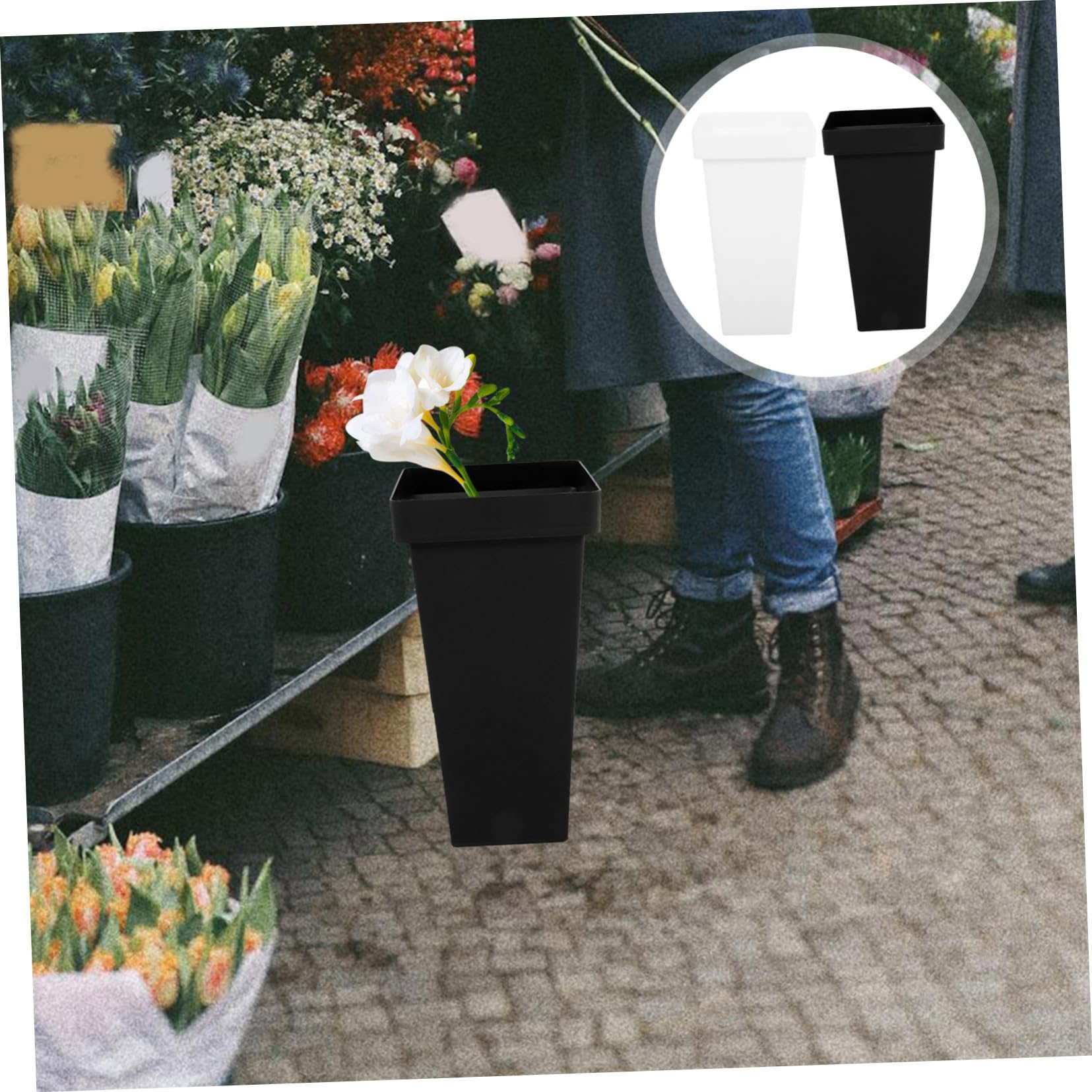 2 Stück Blumenkorb aus Kunststoff, Leicht, Robust, für Blumenladen und Büro