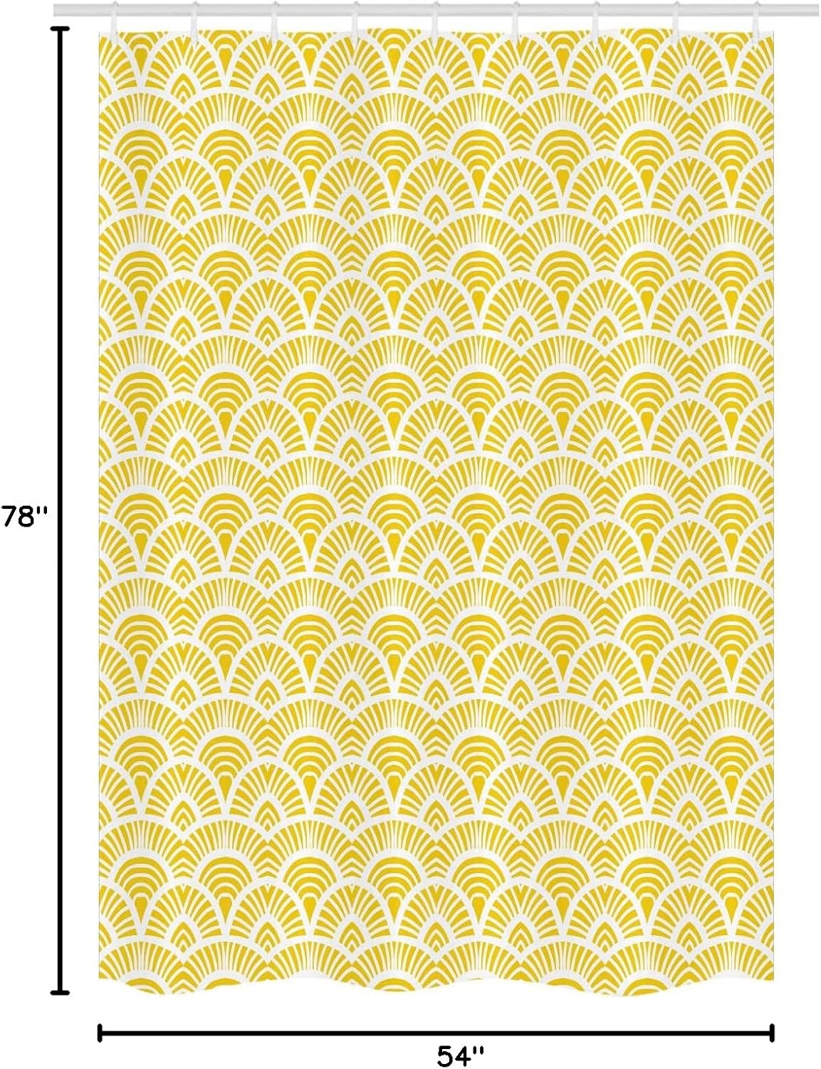 Ambesonne Japanese Art Stall Shower Curtain, Fish Scale Inspired Vintage Hand Drawn Oriental Geometric Lines Motifs, Fabric Bathroom Decor Set with Hooks, 54" W x 78" L, White Yellow