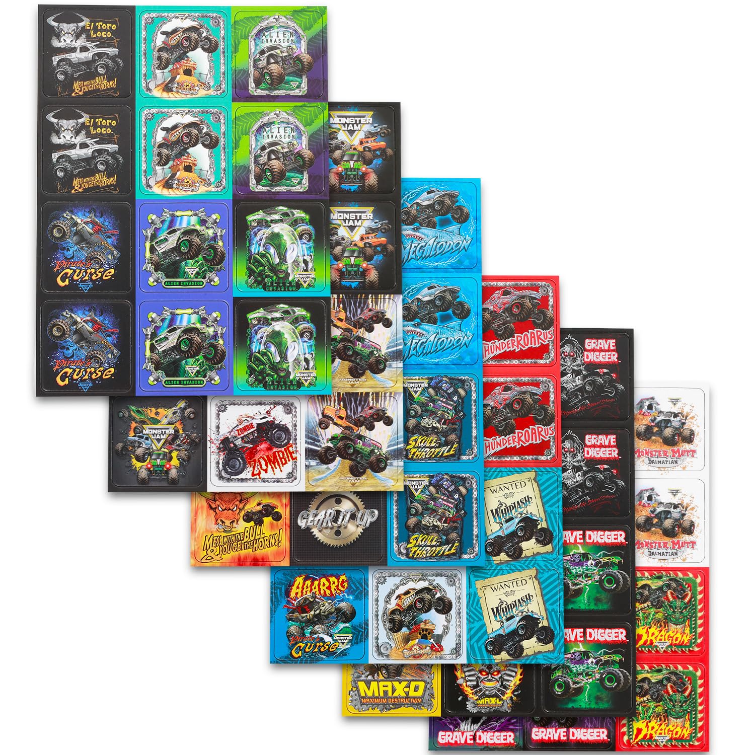 Monster Jam Juego de memoria – Paquete de juguetes educativos con juego de cartas de camión más calcomanías, más | Juguete de aprendizaje Monster Jam para niños, niños